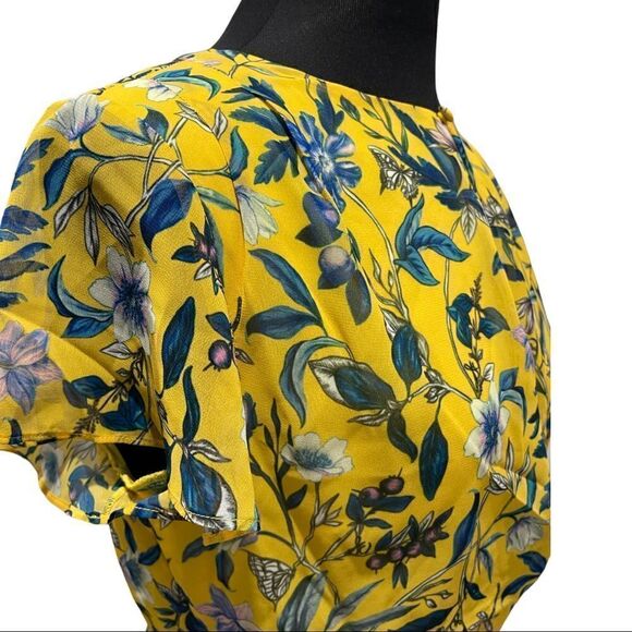 sam Edelman Yellow Retro Floral Printed Flowy Mini Dress Sz M - Picture 8 of 15